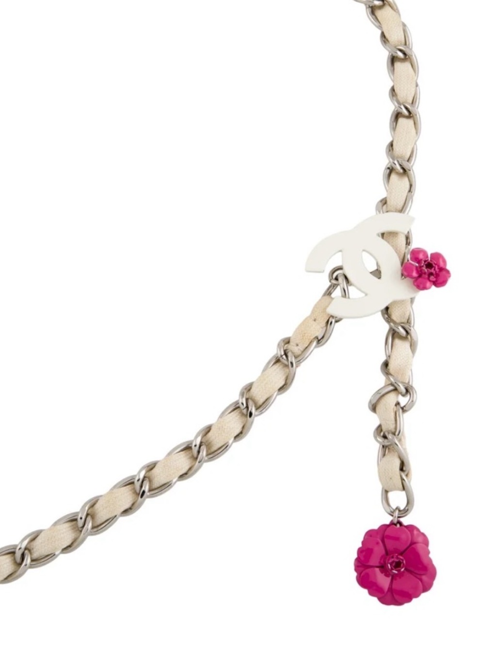 Chanel Chain Link CC Belt Pink Camellia Silver Tone 2004 Vintage - Picture 3 of 6
